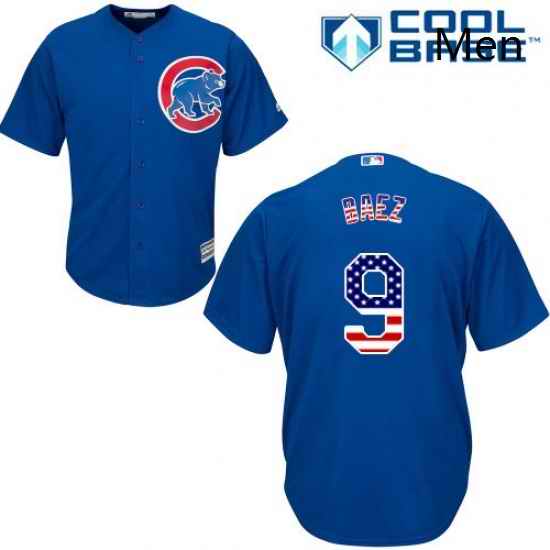 Mens Majestic Chicago Cubs 9 Javier Baez Replica Royal Blue USA Flag Fasion MLB Jersey